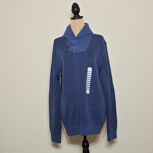 Duluth Trading Co Mens Brigadier Shawl Collar Sweater Blue Ribbed Buttons Size M